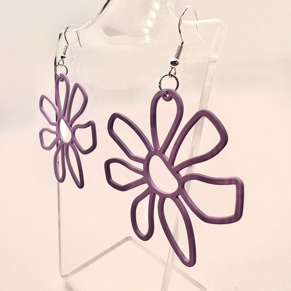Large Purple Flower Earrings - Barbie Earrings - Statement Earring - Y2K Earring - Picture 7 of 9